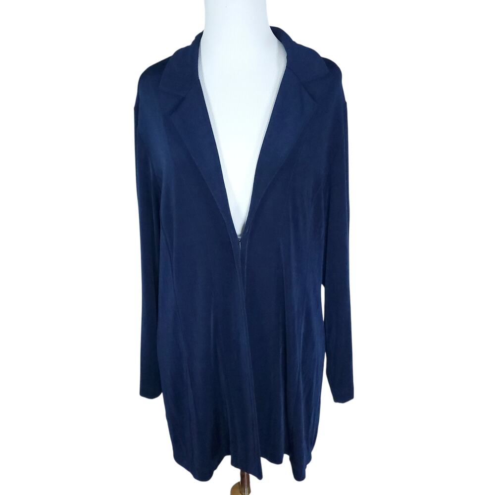 Chico's Travelers Sz 2 Blue Jacket Long Sleeve Easycare Wrinkle Free Chicos L 12